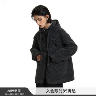 【彩纱绗棉】BiLLconch深灰连帽毛呢外套巴恩风秋冬加厚羊毛大衣