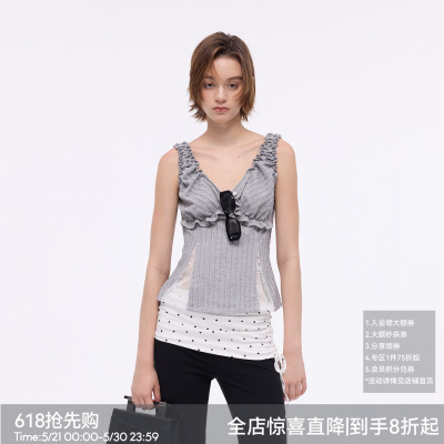 【织梦芭蕾】BiLLconch灰色蕾丝拼接吊带背心女修身显瘦两穿上衣