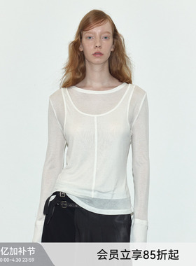 【天丝打底】Berlinconch假两件圆领长袖白色针织上衣2025年春夏