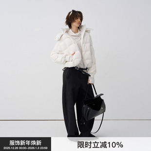 厚外套秋冬 BiLLconch提花针织泡芙格羽绒服连帽短款 云绒泡芙