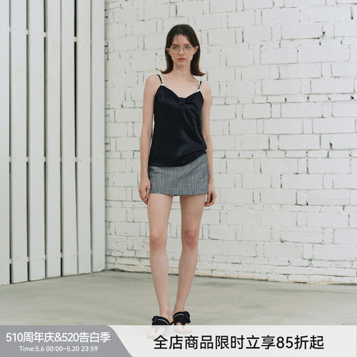 亚麻破洞烫钻a字短裙女夏季
