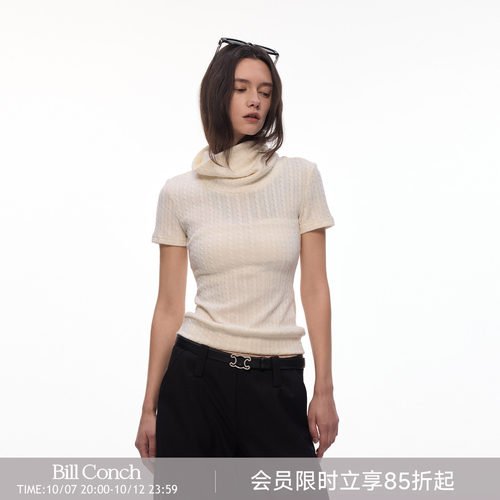 【温莎织忆】BiLLconch堆堆高领正肩短袖女修身显瘦t恤2026春夏