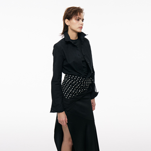 BiLLconch黑色可造型修身 衬衫 设计感塑形衬衣外套 百变造型