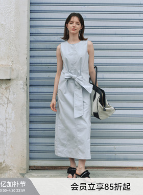 【双生海雾】BiLLconch雾蓝蝴蝶结无袖牛仔连衣裙收腰显瘦长裙夏