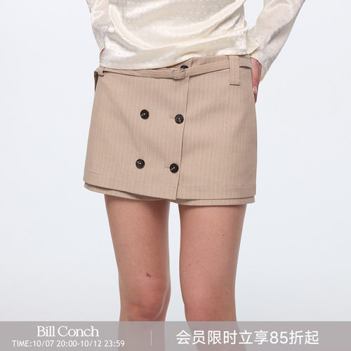 【垂直序曲】BiLLconch复古条纹西装裙裤女双排扣休闲百搭半身裙