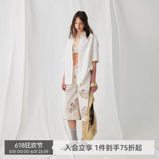 【经典条纹】BiLLconch麻棉竖条短袖衬衫慵懒风宽松外套防晒上衣
