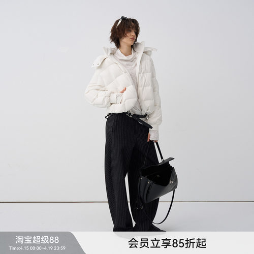 【云绒泡芙】BiLLconch提花针织泡芙格羽绒服连帽短款厚外套秋冬