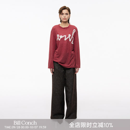 BiLLconch扭扭领口蕾丝刺绣T恤