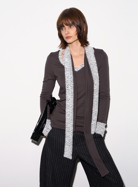 【野性优雅】BiLLconch多领带豹纹拼接长袖T恤v领修身百搭上衣女