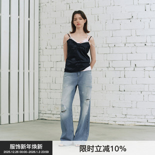 BiLLconch醋酸双肩带刺绣吊带背心春夏蝴蝶结缎面上衣 AC_100