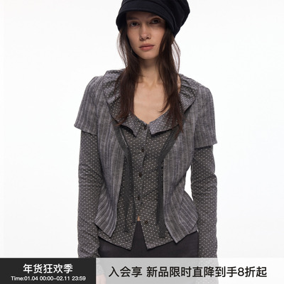 【层叠圆舞曲】BiLLconch波点荷叶拼接扎染上衣修身假两件开衫女