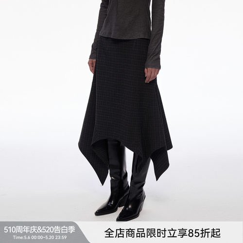 【偏锋格律】BiLLconch暗黑格纹不规则半身裙女百搭中长款a字裙