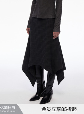 【偏锋格律】BiLLconch暗黑格纹不规则半身裙女百搭中长款a字裙
