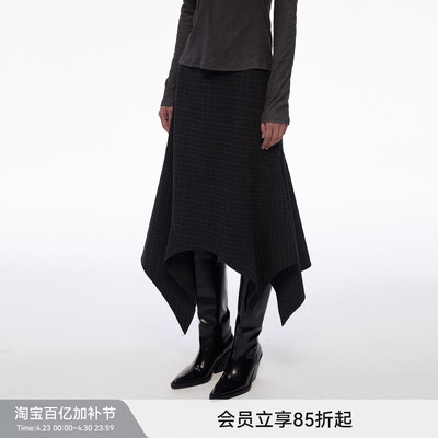 【偏锋格律】BiLLconch暗黑格纹不规则半身裙女百搭中长款a字裙