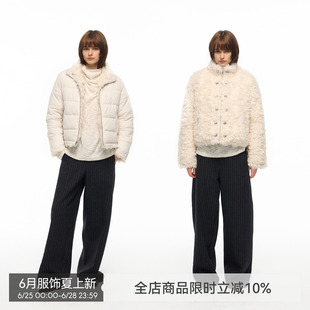 【A/B面宣言】BiLLconch双面穿毛毛短外套银扣装饰气质款棉服女
