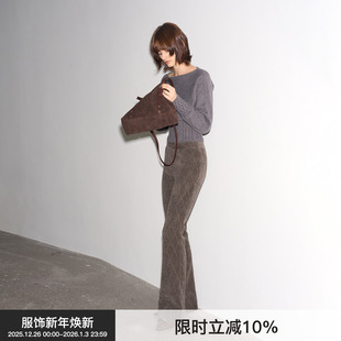 秋冬显瘦垂感休闲裤 BiLLconch复古针织加绒喇叭裤 女 纤绒微喇