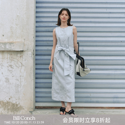 【双生海雾】BiLLconch雾蓝蝴蝶结无袖牛仔连衣裙收腰显瘦长裙夏