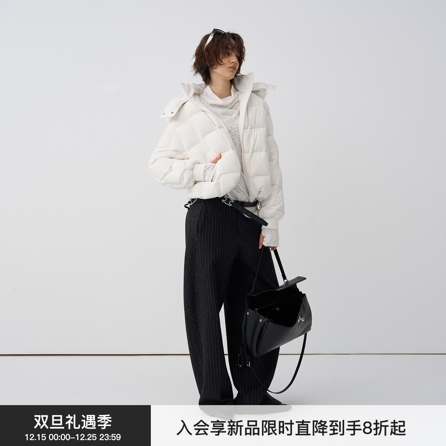 【云绒泡芙】BiLLconch提花针织泡芙格羽绒服连帽短款厚外套秋冬