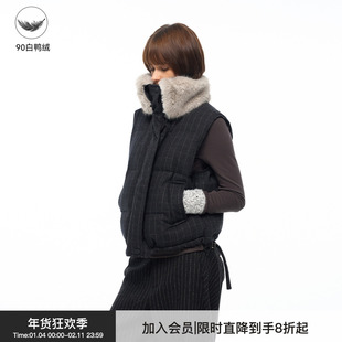 【暖绒格调】BiLLconch羊毛格子羽绒马甲90白鸭绒坎肩毛领外套女