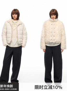 【A/B面宣言】BiLLconch双面穿毛毛短外套银扣装饰气质款棉服女