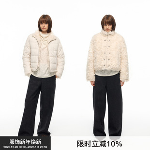 饰气质款 BiLLconch双面穿毛毛短外套银扣装 B面宣言 棉服女