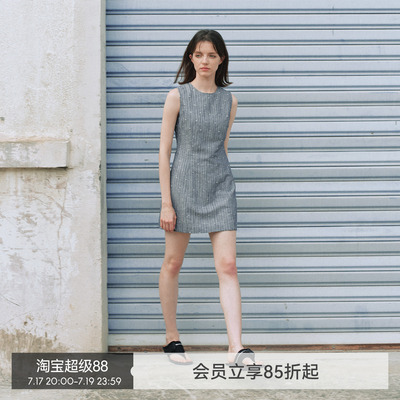 【不完美钻石】BiLLconch亚麻破洞烫钻无袖修身显瘦连衣裙千禧裙
