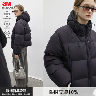 棉服加厚保暖面包服2024冬 BiLLconch黑色连帽短款 3M雪丽棉