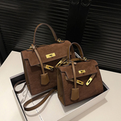 复古手提通勤包包女2025新款 潮韩国斜背包小众大容量磨砂皮凯莉包