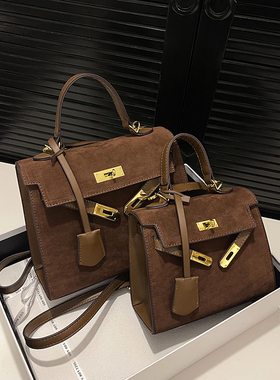 复古手提通勤包包女2025新款潮韩国斜背包小众大容量磨砂皮凯莉包