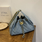 菱格复古单肩腋下包大容量时尚 流浪包水桶抽绳包早春链条斜挎包女