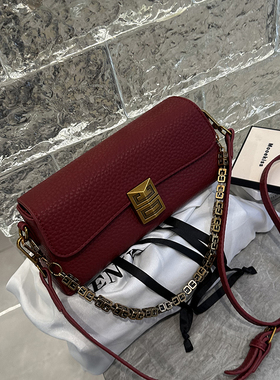 高级感荔枝纹小方包2024新款时尚腋下包通勤包红色枕头包斜挎包