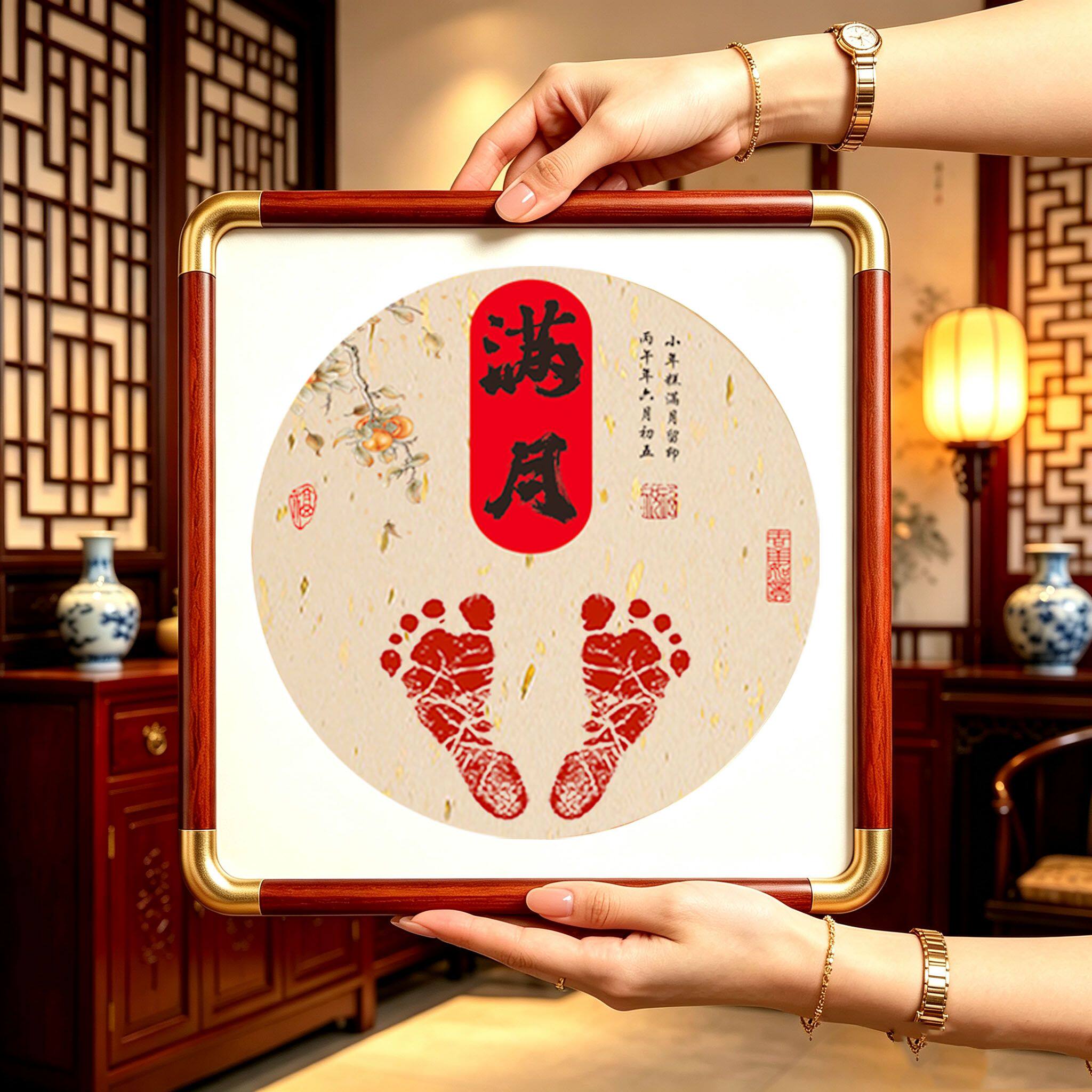 原创周岁手足印婴儿满月百天