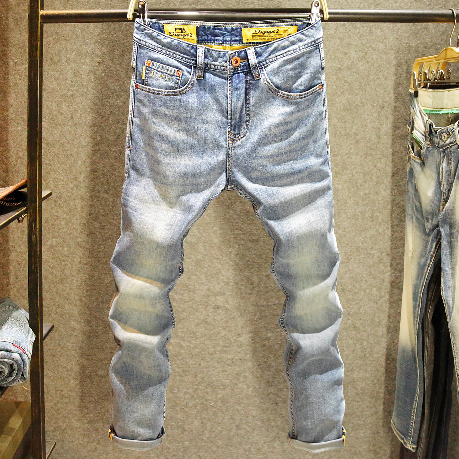 浅色百搭休闲牛仔裤男士修身小直筒弹力裤子高端水洗韩版潮流长裤