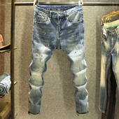 小脚裤 2025春秋新款 潮牌复古做旧长裤 高街泼墨油漆修身 牛仔裤 男款