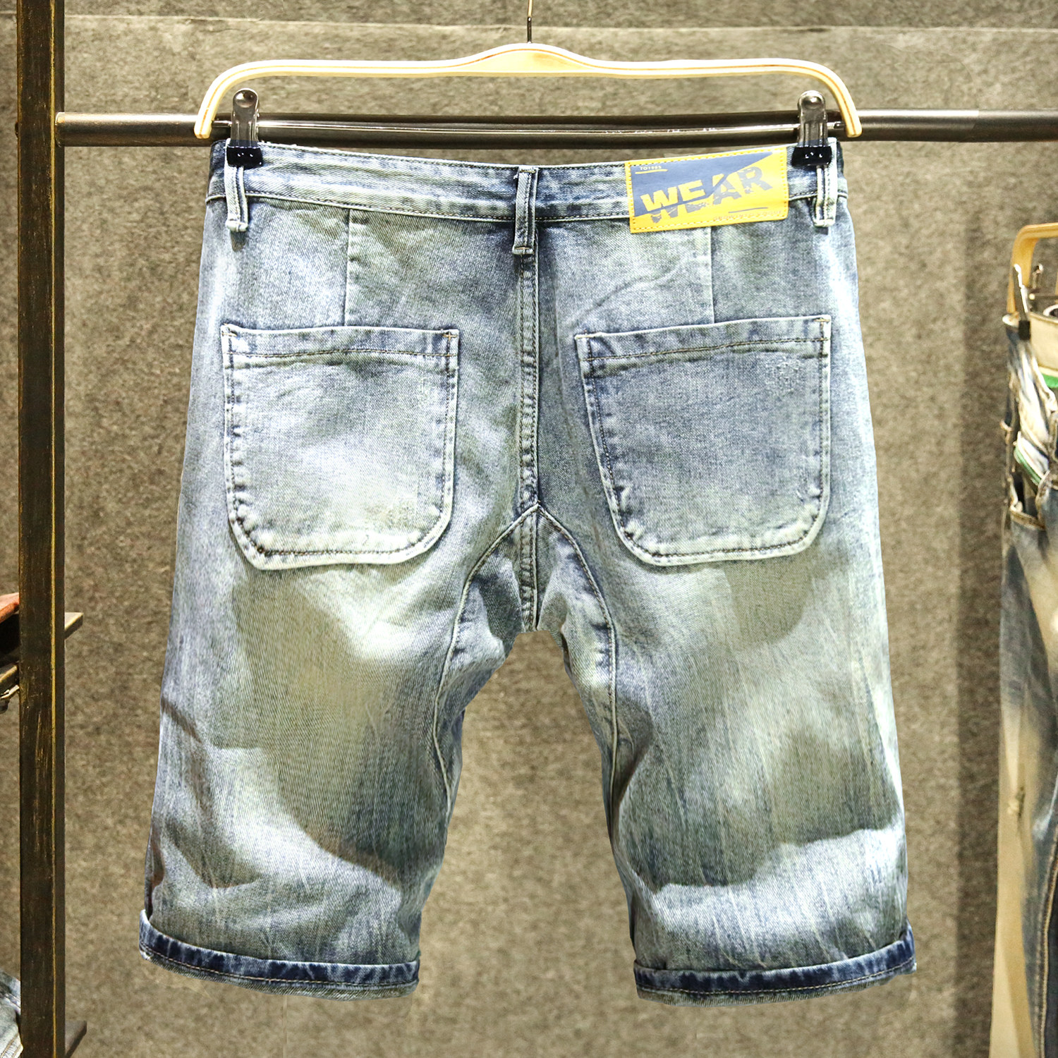 夏季宽松直筒牛仔短裤男款复古怀旧潮流五分裤潮牌斜口袋薄款马裤