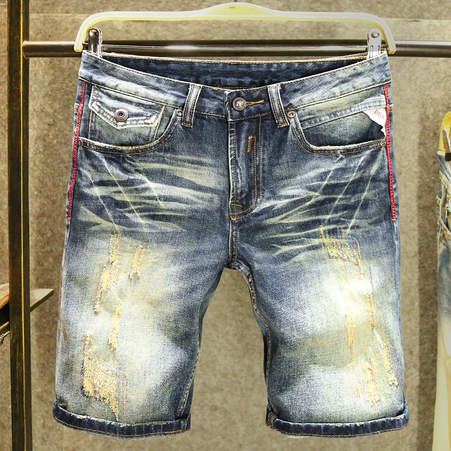 夏季水洗磨破牛仔短裤男复古做旧五分裤子男士潮牌5分裤中裤薄款