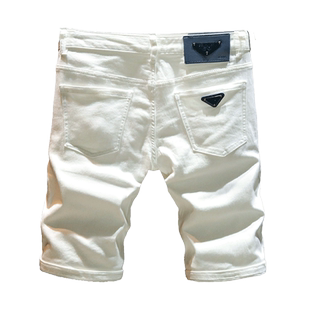 帅气百搭夏季白色牛仔五分裤直筒修身休闲短裤男款潮牌弹力中裤薄