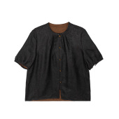 墨璃 圆领多扣衬衫 新中式 短袖 上衣A512151 桑蚕丝国风宽松夏季