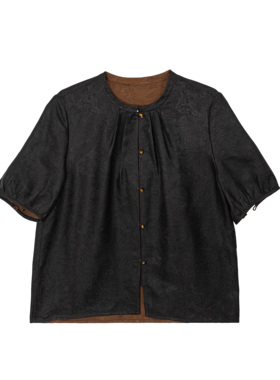 【墨璃】新中式桑蚕丝国风宽松夏季短袖圆领多扣衬衫上衣A512151