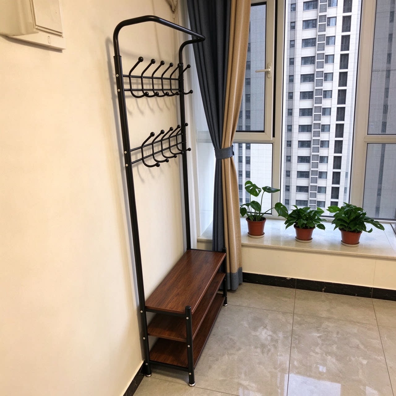衣帽架落地门厅卧室门口换鞋简约现代鞋架挂衣架一体简易衣服晾晒