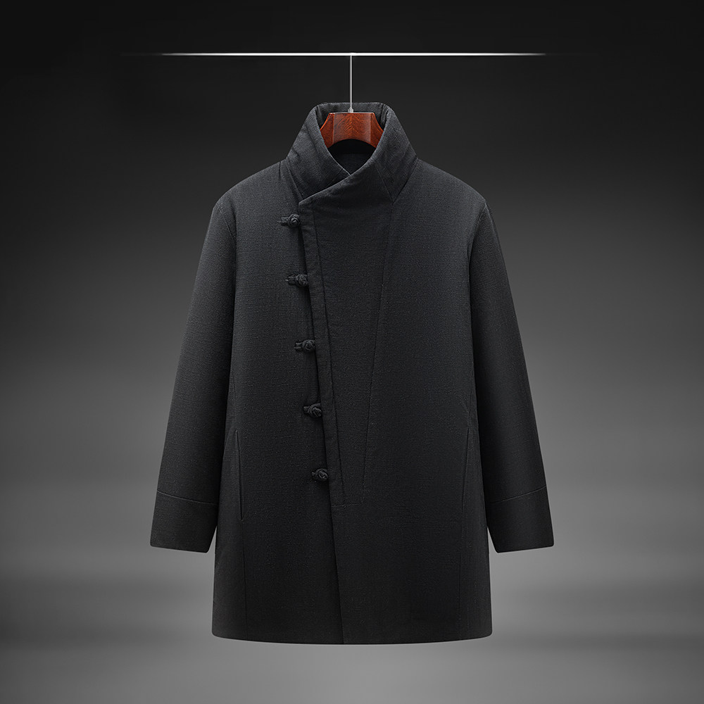 2025男士唐装冬季厚款棉袄外套中国风棉麻中长款棉衣立领休闲长袖