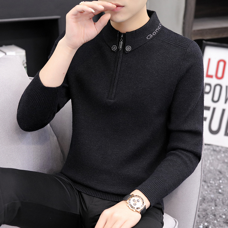 Men's sweater winter stand collar zipper Pullover Sweater trend casual knitwear