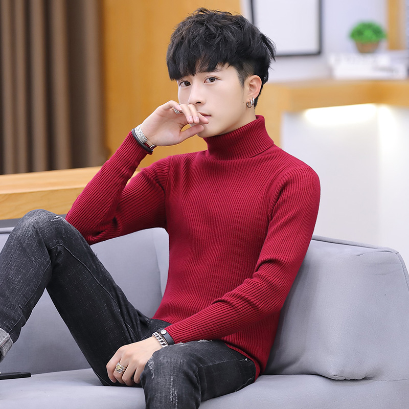 Men's sweaters in autumn and winter, teenagers'leisure high-collar knitted sweaters and undercoats