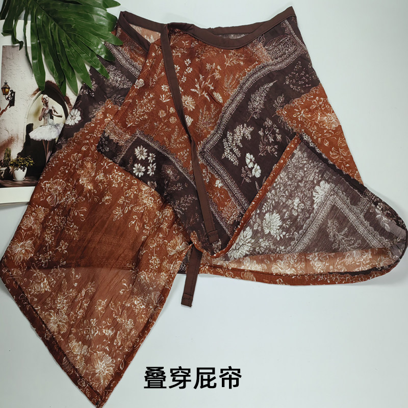 复古印花不规则拼接半身裙屁帘图片