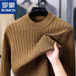 罗蒙新款男士长袖保暖针织羊毛衫2025秋冬高档半高领爸爸打底毛衣