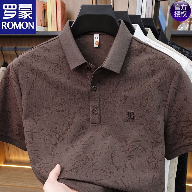 罗蒙2026新款夏季印花男士薄款t恤中年宽松潮流短袖polo衫爸爸装