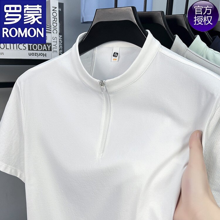 罗蒙男士夏季时尚半拉链短袖T恤