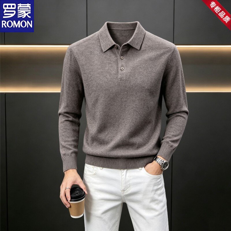 罗蒙男士高品质绵羊毛针织polo衫