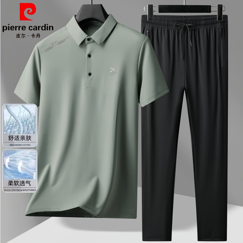 皮尔卡丹2025新款男士休闲套装中年爸爸时尚Polo衫短袖长裤两件套
