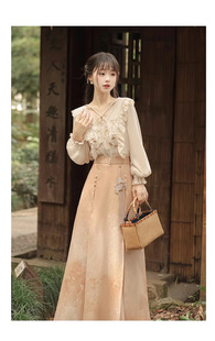 秋意晚原创汉服女改良日常汉元素新中式国风高级感三裥裙套装春秋